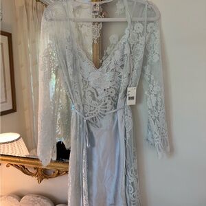 Jonquil Lace Robe & Slip Set - Light Blue